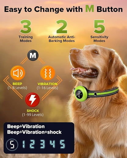 XDX 2-in-1 Dog Shock Collar &amp; Bark Collar – 3300FT Dog Training Collar with Remote, Automatic Anti-Barking, 5 Adjustable Sensitivity Levels, IP67 Waterproof E-Collar for Small Medium Large Dogs