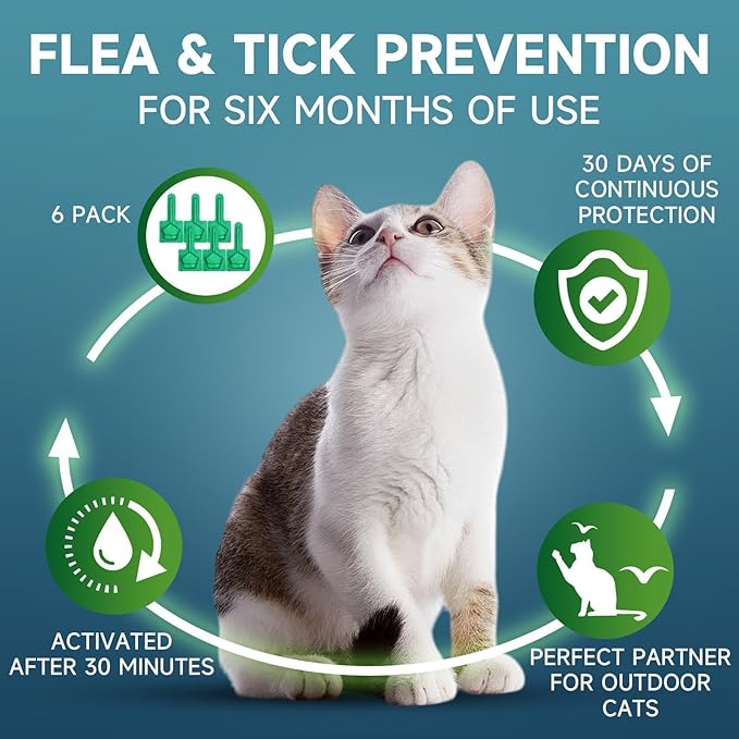 Flea Treatment for Cat Flea and Tick Prevention for Cats Kitten, 6-Month Supply, Cat Flea Treatment &amp; Control, Repellent, Fast Acting Topical Drops for Cats, Over 1.5 lbs, 24-Hour Protect