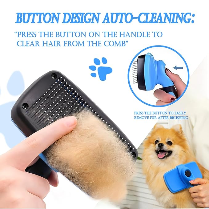 4 in 1 Cat Grooming Brush Self Cleaning Slicker Brush Dematting Tool for Dogs &amp; Cats Haired Pets Skin Friendly, Deshedding Tool, Suitable for Pet Supplies Accessories, Blue