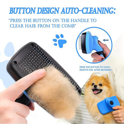 4 in 1 Cat Grooming Brush Self Cleaning Slicker Brush Dematting Tool for Dogs &amp; Cats Haired Pets Skin Friendly, Deshedding Tool, Suitable for Pet Supplies Accessories, Blue