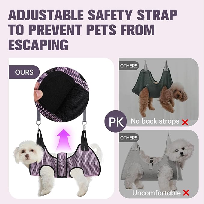 PAWCHIE Dog Grooming Hammock Harness for Dogs &amp; Cats with Pet Nail Clipper Trimmer- Breathable Cat Hanger Sling for Trimming Clipping Nails-Dog Hammock Restraint Bag for Small Medium Large Dog, Pink M