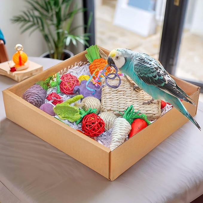 Colorful Bird Foraging &amp; Parrot Shredding Toys Box - Safe Fruit &amp; Vegetable Bird Toys, Perfect for Parakeets, Cockatiels, and Small to Medium Birds
