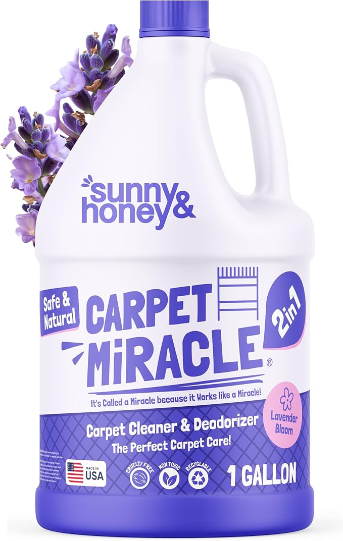 Sunny &amp; Honey Carpet Cleaner Shampoo - 128 Fl Oz, Light Lavender Scent - Pet Stain Remover &amp; Odor Eliminator - Rug Cleaner &amp; Upholstery Cleaner Solution for Machine Use