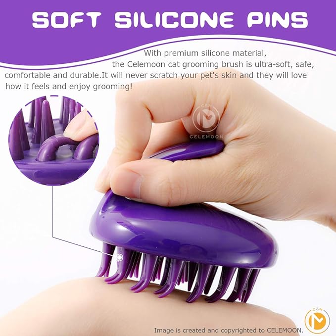 Cat Brush with Soft Rubber Pins, Washable Silicone Pet Brushes for Indoor Cats - Grooming Shedding Massage &amp; Bath, Scratch-Free Removes Hair Mats, Tangles, and Loose Fur for Short to Long Haired