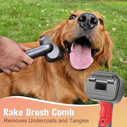 FUNTECK 2-in-1 Dog Hair Vacuum Brush for Grooming &amp; Shedding Compatible with Dyson Gen5, V15, V12, V11, V10, V8, V7 – Removes Loose Hair, Dander, Undercoat &amp; Tangles – Self-Cleaning Design