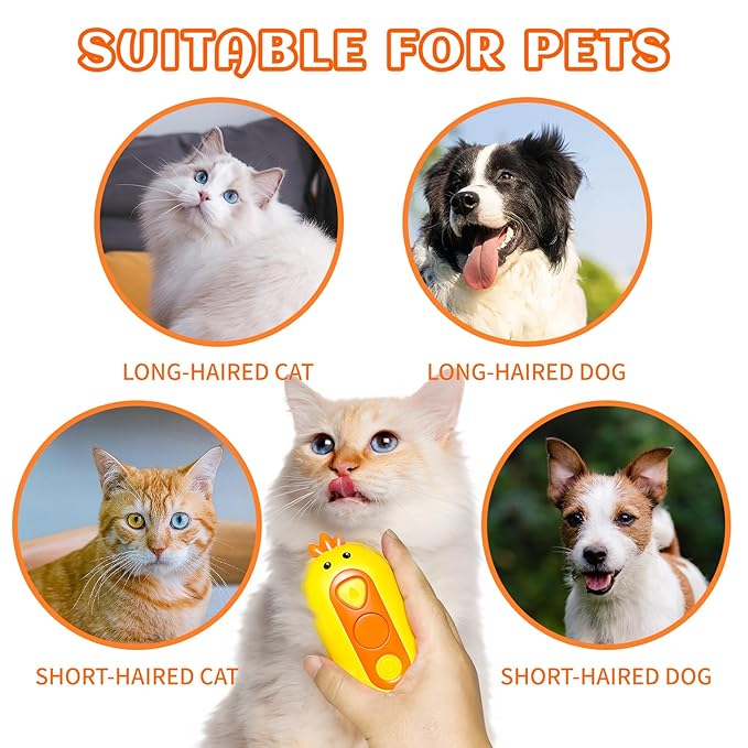 3-in-1 Rechargeable Steam Brush for Cats &amp; Dogs - Anti-Static Spray Pet Grooming Brush with Warm Mist Massage, Hair Shedding Control, Detangling Comb &amp; Cleaning Tool for Effective Deshedding