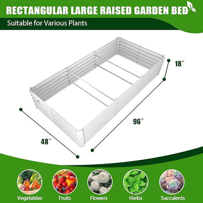 A ANLEOLIFE 8X4X1.5 ft Galvanized Raised Garden Bed, Rectangle Above Ground Modular Metal Planter Boxes Outdoor for Vegetables Flowers Herbs, Anti-Rust &amp; Easy-Setup, Antique White