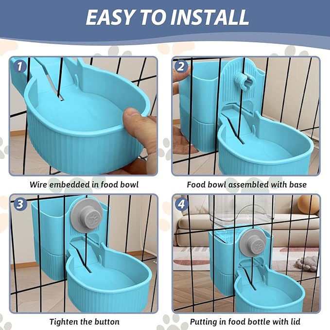 Fhiny Rabbit Food &amp; Water Dispenser, Large Capacity Gravity Guinea Pig Feeder and Waterer Set for Cage Hanging Automatic Bunny Feeder for Bunny Guinea Pig Chinchilla Ferret Cat Puppy