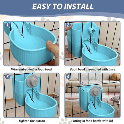 Fhiny Rabbit Food &amp; Water Dispenser, Large Capacity Gravity Guinea Pig Feeder and Waterer Set for Cage Hanging Automatic Bunny Feeder for Bunny Guinea Pig Chinchilla Ferret Cat Puppy
