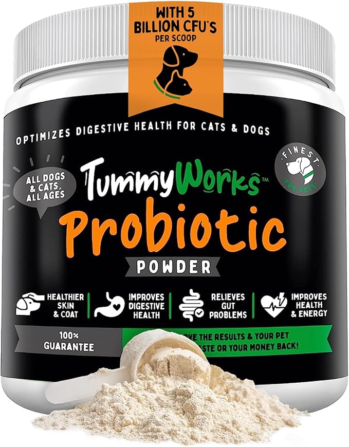 TummyWorks Probiotic Powder for Dogs &amp; Cats. Probiotics For Digestive Health, Immune Support, Diarrhea, Gas, Itching &amp; Seasonal Allergies. With Digestive Enzymes &amp; Prebiotics. Made in USA - 160 Scoops