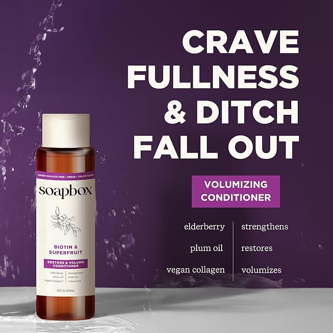 Soapbox Biotin &amp; Superfruit Shampoo &amp; Conditioner Set with Vegan Collagen, Aloe and Shea Butter, Harsh Sulfate Free, Paraben &amp; Silicone Free, 1 Liter Each (Pack of 2)