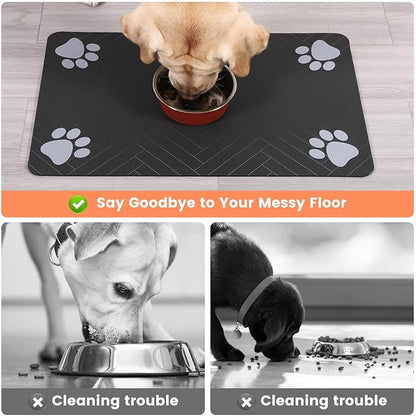 Pet Feeding Mat-Absorbent Pet Placemat for Food and Water Bowl, with Waterproof Rubber Backing, Quick Dry Water Dispenser Mat for Dog and Cat (12"x20", Blue)