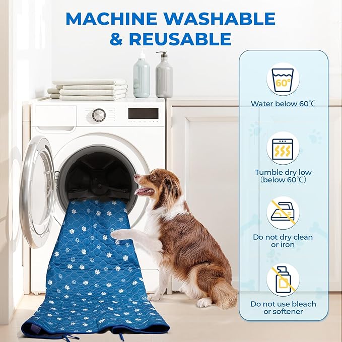 Fostanfly Washable Pee Pads for Dogs, 2 Pack Large 36"x48" Ultra-Absorbent and Leak-Proof Non-Slip Reusable Potty Training Pads for Dogs, Puppy &amp; Cats of Add 8 Lanyards-Blue