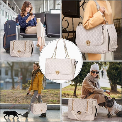 Fashion Pet Carrier Dogs Cat Small Animals Purse Bag, Leather Pet Carriers Dog Puppy Kitten Tote Travel Handbag TSA Airline-Approved