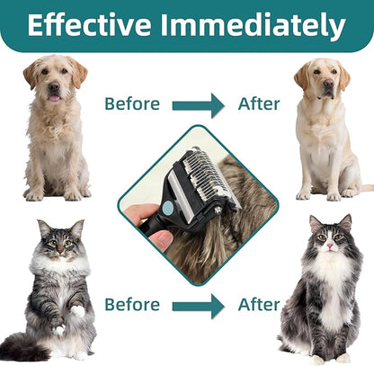 3-IN-1 Pet Grooming Tool - Undercoat Rake, Dematting Comb &amp; Deshedding Brush for Cats &amp; Dogs - Removes Mats, Tangles &amp; Loose Fur, Reduces Shedding &amp; Prevents Hair Mess (Blue)