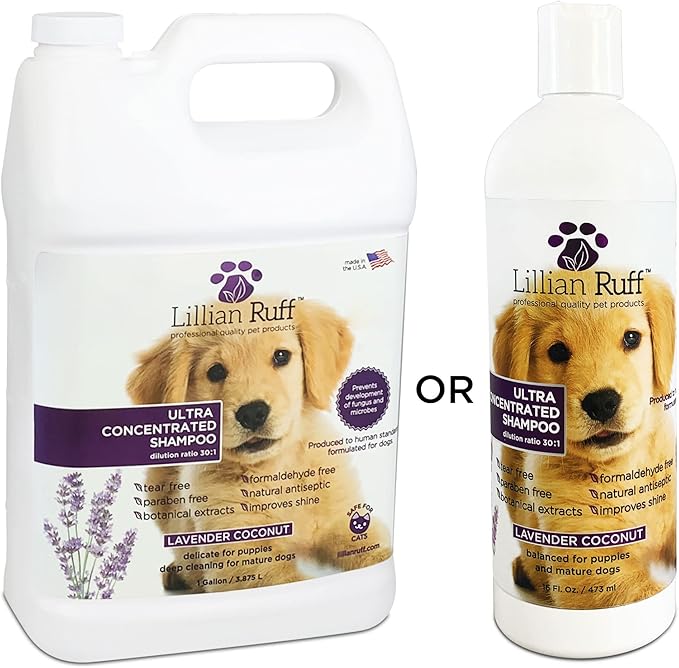 Lillian Ruff High Concentrate Professional Grooming Shampoo for Dogs with Hydrating Essential Oils – 30:1 Concentration for Bathing System - Clean, Condition, &amp; Deodorize Dry Sensitive Skin (Gallon)