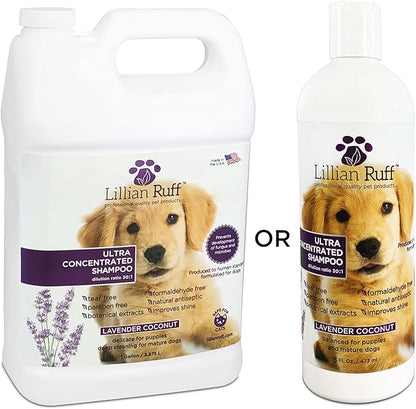Lillian Ruff High Concentrate Professional Grooming Shampoo for Dogs with Hydrating Essential Oils – 30:1 Concentration for Bathing System - Clean, Condition, &amp; Deodorize Dry Sensitive Skin (Gallon)