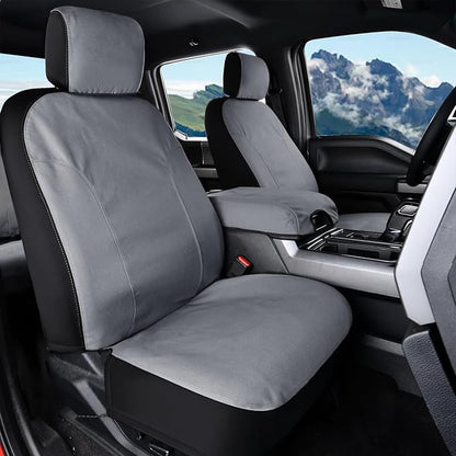 Coverado Front Seat Covers, Waterproof Canvas Seat Protector for Car Seat Cushions for Kids &amp; Dogs, Seat Covers Compatible with 2015-2025 Ford F150 &amp; 2017-2025 Ford F250 F350 F450(Gray, 2PCS)