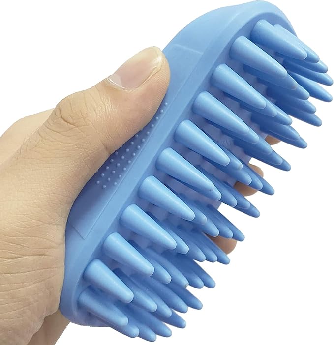 Pet Silicone Shampoo Brush for Long &amp; Short Hair Medium Large Pets Dogs Cats, Anti-skid Rubber Dog Cat Pet Mouse Grooming Shower Bath Brush Massage Comb (Blue (New))