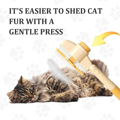 2-Pack Pet Hair Removal Comb &amp; Flea Comb with Release Button for Cats &amp; Dogs - Grooming Brush for Short/Long Hair Green &amp; Yellow
