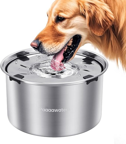 5.6L/190oz Large Dog Water Bowl No Spill, No Drip Dog Water Dispenser with Floating Disk, Stainless Steel Slow Drinking Bowl for Small Medium &amp; Large Dogs