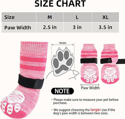 PUPTECK Non-Slip Dog Socks to Prevent Licking Paws, Double Sides Dog Boots &amp; Paw Protectors Booties on Hardwood Floors Hot Pavement with Grippers, for Small Medium Large Senior Dogs, Fuchsia M