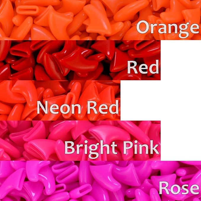 zetpo 100 pcs Cat Nail Caps | Cat Claw Covers | with Adhesives and Applicators (L, Orange, Red, Neon Red, Bright Pink, Rose)