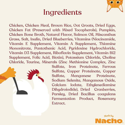 Made by Nacho Dry Cat Kibble 4lb Bag, High Protein and Grain-Friendly Premium Cat Food, Cage-Free Chicken &amp; Pumpkin Recipe, Infused with Bone Broth for Hydration, Limited Ingredients, Single Bag