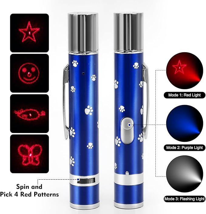 EAWONGEE Rechargeable Cat Toys - Indoor/Outdoor Cats Chase Light Toy for Kitty &amp; Dog with 3 Light Modes, 5 Patterns, Blue