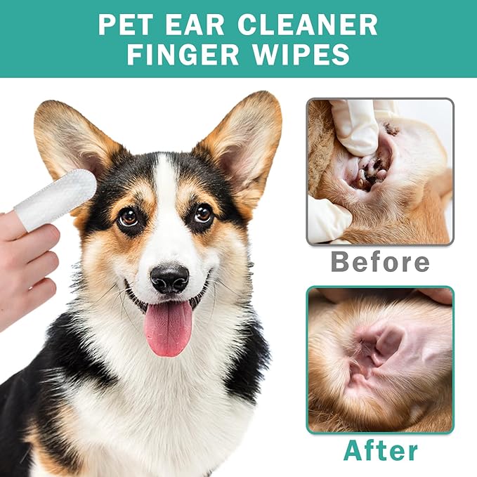 Portable Dog Ear Cleaner Wipes Grooming Kit Care for Dogs &amp; Cats Pet Ear Relief Gently Remove Ear Wax Debris and Smelly 20 Pcs Unscented