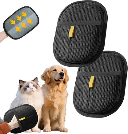 2Pcs Pet Hair Removal Gloves for Dogs and Cats, 2025 Upgraded Electrostatic Magic Hair Remover Glove,Reusable for Couch, Car Seat, Clothing, Carpet, Furniture &amp; Bed Sheets(Black)