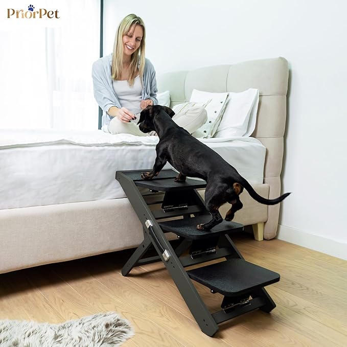 Dog Steps for Bed &amp; Couch 2-in-1 Dog Stairs/Ramp - Height Adjustable Dog Ramp for Couch 7” - 20” - Pet Stairs, Dog Stairs for Small Dogs - Easy to Move Pet Steps with Landing Platform, Black