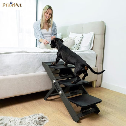 Dog Steps for Bed &amp; Couch 2-in-1 Dog Stairs/Ramp - Height Adjustable Dog Ramp for Couch 7” - 20” - Pet Stairs, Dog Stairs for Small Dogs - Easy to Move Pet Steps with Landing Platform, Black