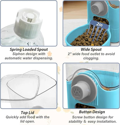 Fhiny Rabbit Food &amp; Water Dispenser, Large Capacity Gravity Guinea Pig Feeder and Waterer Set for Cage Hanging Automatic Bunny Feeder for Bunny Guinea Pig Chinchilla Ferret Cat Puppy