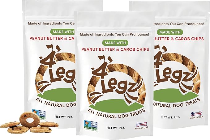 Peanut Butter &amp; Carob Chips Dog Treats – Healthy, Crunchy, Vegan Biscuits with Whole &amp; Real Ingredients – All Natural &amp; USA‐Baked, (7 Ounce, Pack of 3)