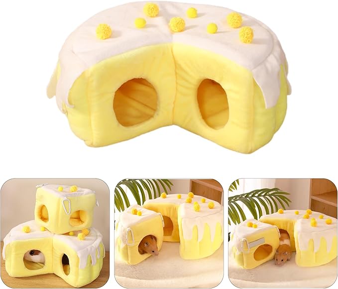 Cozy Cake Hamster House - Soft Plush Hideout &amp; Tunnel Bed for Guinea Pigs, Syrian Hamsters, and Small Animals - Adorable, Warm &amp; Washable Hideaway for All Seasons, Perfect Cage Accessory