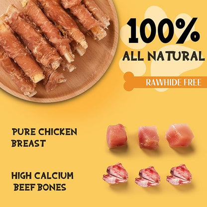 ASMPET Dog Treats Chews, Chicken Wrapped Beef Cartilage, Rawhide Free &amp; Grain Free Dog Snacks 10.6 oz