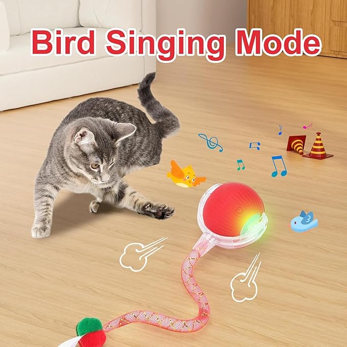Speed 2.0 Tail Interactive Cat Toys for Indoor Cats, Chirping &amp; Motion Activate Ca t Toy, Smart Kitten Rolling Ball Moving Ball Toys, Rechargeable Dog Cat Bal l for Enrichment Exercise (Pink)