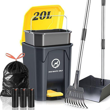 Outdoor Dog Poop Trash Can with Pooper Scooper &amp; 60 Free Poop Bags -15 L/4 Gallon Dog Waste Trash Can Pet Waste Disposal Station with Inner Bucket - Metal Dog Pooper Scooper Great for All Sized Dogs