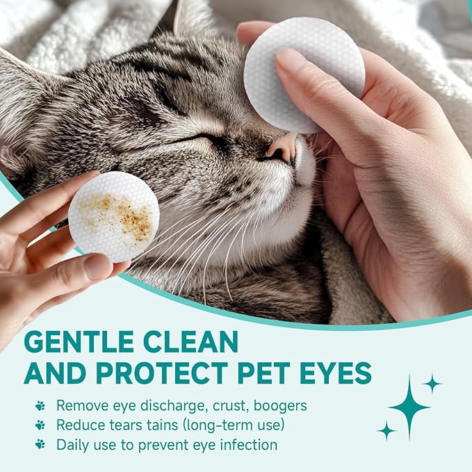 Pet Eyes Wipes for Dogs &amp; Cats, Gentle Remove Tear Stain, Eye Debris, Discharge, Mucus Secretions Grooming Deodorizing Wipes, Non-irritating Ingredients with Aloe &amp; Coconut Oil -150pcs