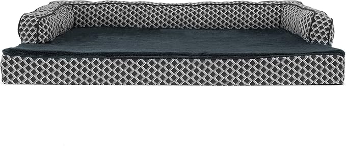 Furhaven Memory Foam Dog Bed for Large Dogs w/ Removable Bolsters &amp; Washable Cover, For Dogs Up to 95 lbs - Plush &amp; Woven Decor Comfy Couch Sofa - Diamond Gray, Jumbo/XL