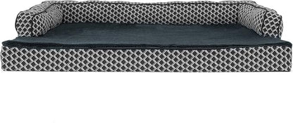 Furhaven Memory Foam Dog Bed for Large Dogs w/ Removable Bolsters &amp; Washable Cover, For Dogs Up to 95 lbs - Plush &amp; Woven Decor Comfy Couch Sofa - Diamond Gray, Jumbo/XL