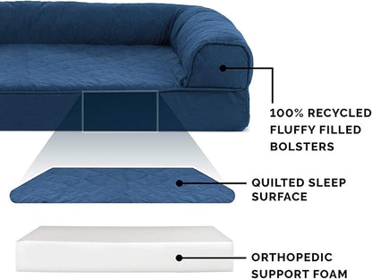 Furhaven Orthopedic Dog Bed for Large Dogs w/ Removable Bolsters &amp; Washable Cover, For Dogs Up to 125 lbs - Quilted Sofa - Navy (Blue), Jumbo Plus/XXL