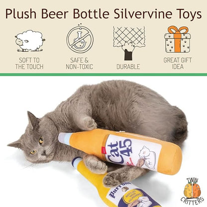 KittiForti 2-Pack Organic Silvervine Catnip Substitute Toys for Cats &amp; Kittens | 100% All-Natural Wild Harvested Silvervine | 2 Refillable Beer Bottle Kicker Cat Toys
