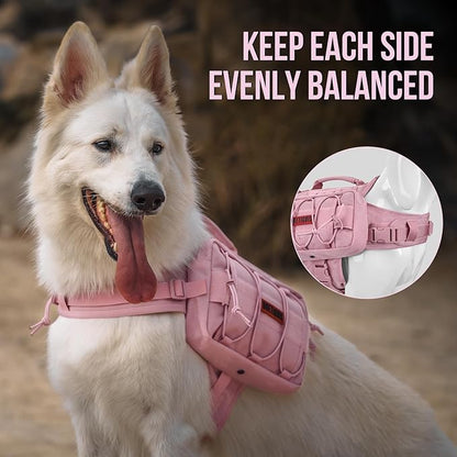 ONETIGRIS Dog Backpack for Medium &amp; Large Dogs, Mammoth Nylon Dog Pack Tactical Backpack Harness with Side Pockets for Hiking Walking Training Running (Pink, Large)