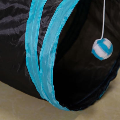 Cat Tunnel, 3 Way Cat Tunnels for Indoor Cats, Foldable Cat Tubes and Tunnels for Cats Kittens, Kitty Bored Peek Hole Toy Ball Cat, Puppy, Kitty, Kitten, Rabbit, Guinea Pigs (Blue &amp; Black)
