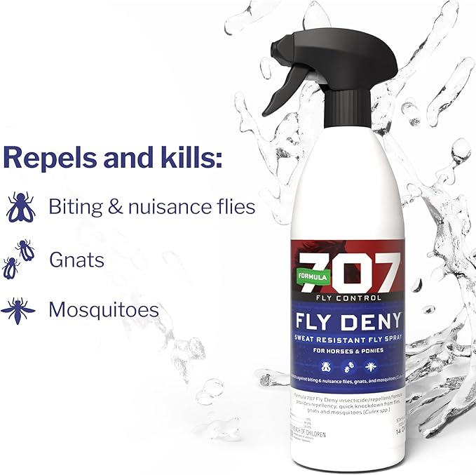 Formula 707 Fly Deny Spray for Horses &amp; Ponies, Sweat-Resistant 14-Day Protection from Flies, Gnats &amp; Mosquitoes, Repels and Kills, 32 Oz