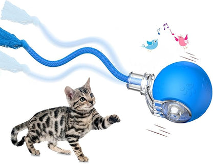 Interactive Cat Toys, Automatic Moving Cat Toys for Bored Indoor Adult Cats, Fast Rolling, Chirping &amp; Motion-Activated Kitty Toys, Fun Gift for Cats with Speedy Tail 2.0, USB Rechargeable, Blue