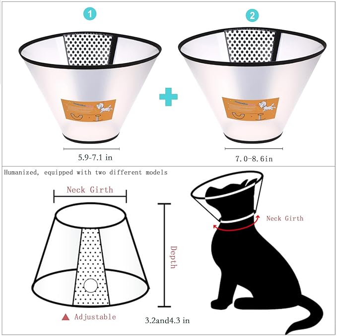Yanniwani Cat Recovery Collar - Waterproof, Anti-bite &amp; Anti-lick Wound Healing Safe, Adjustable Elizabethan Collar for Cats After Surgery (Black, M)