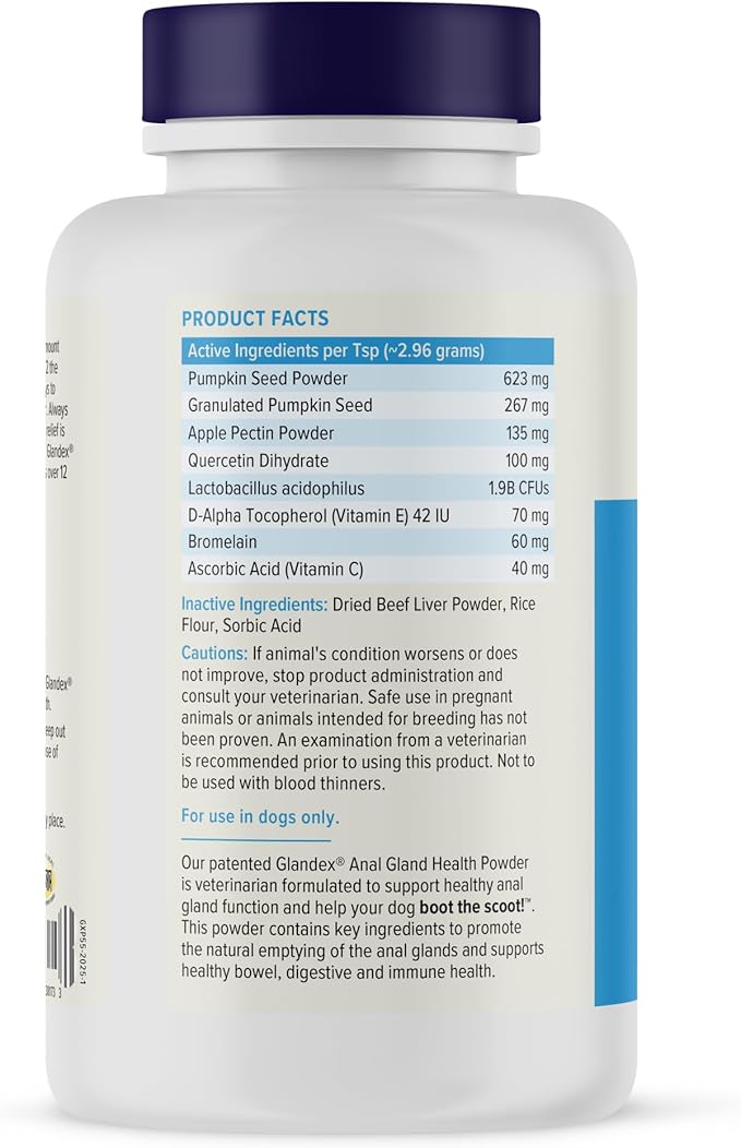 Glandex Dog Fiber Supplement Powder for Anal Glands with Pumpkin, Digestive Enzymes &amp; Probiotics - Vet Recommended (Regular or Advanced Strength) - Boot The Scoot (5.5oz Powder, Beef Liver)